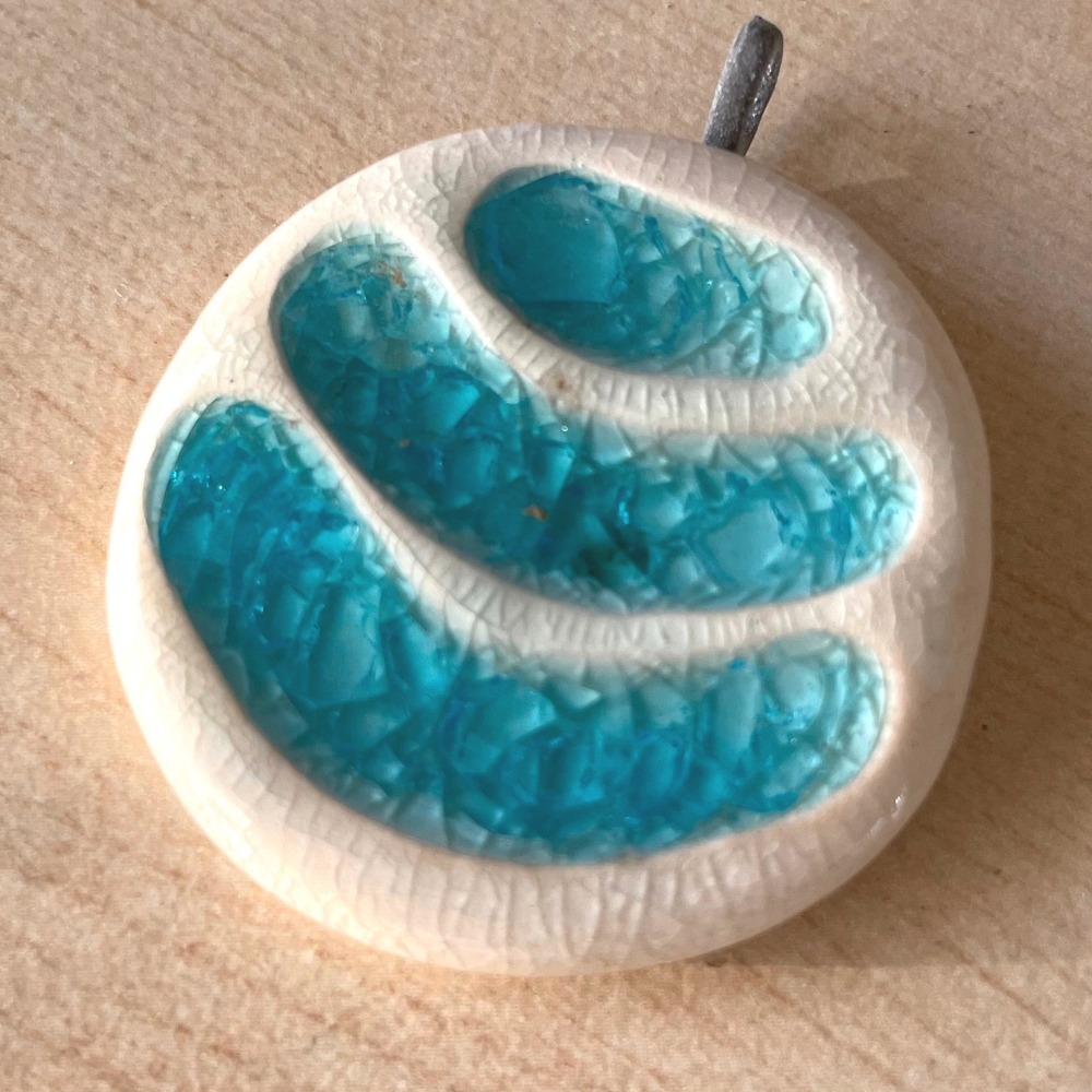 Aqua Wave Pendant Ceramic Glass Handmade LEAN DOG One of a Kind Turquoise Blue